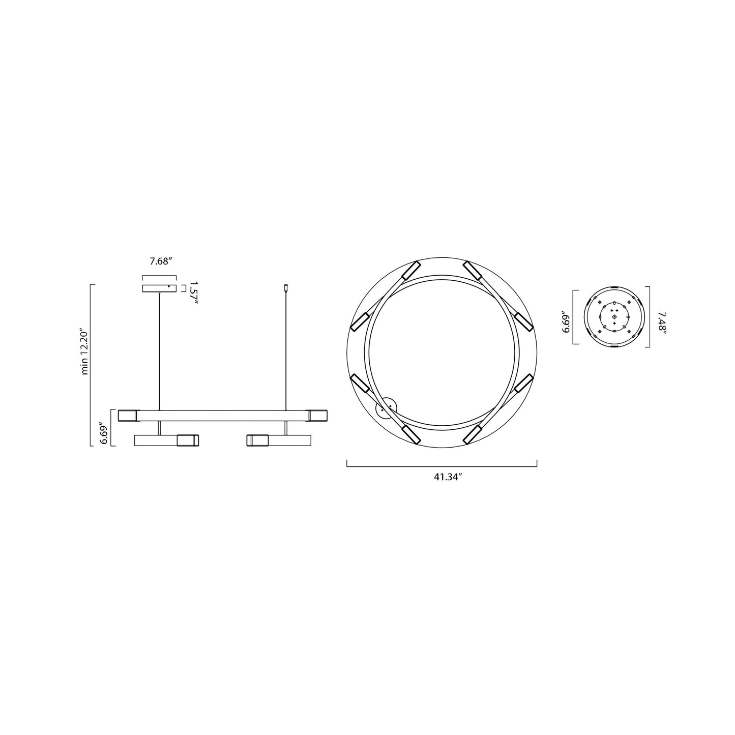 Trace Circular LED Pendant Light - line drawing.