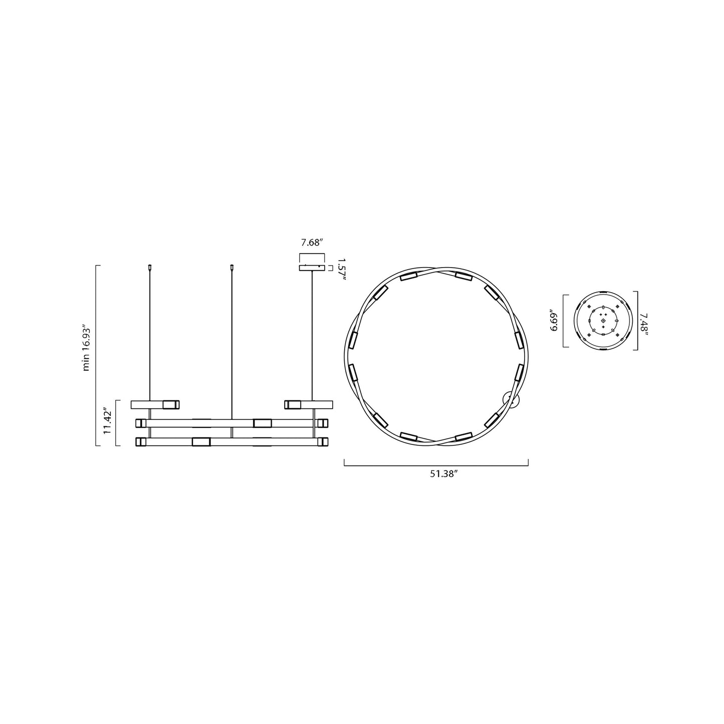 Trace Circular LED Pendant Light - line drawing.