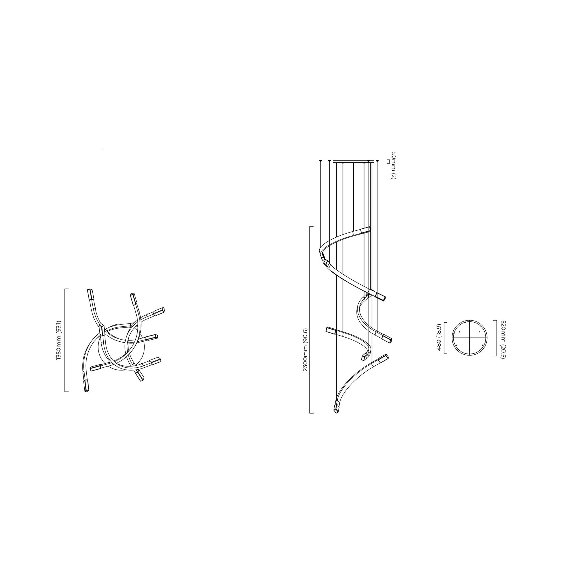 Trace Free Fall LED Pendant Light - line drawing.