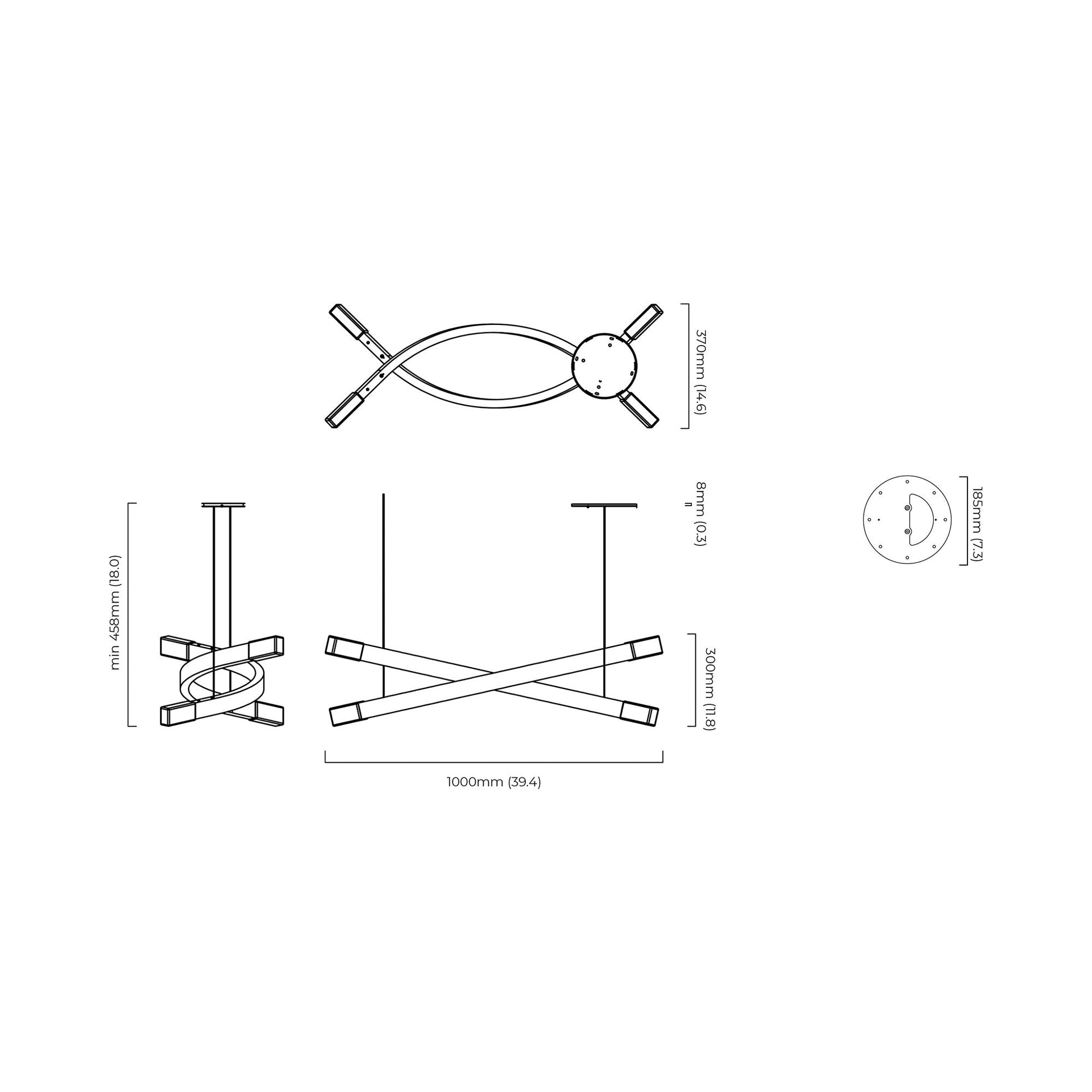 Trace Linear X LED Pendant Light - line drawing.