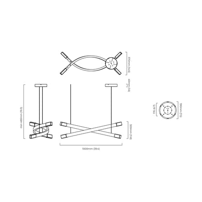 Trace Linear X LED Pendant Light - line drawing.