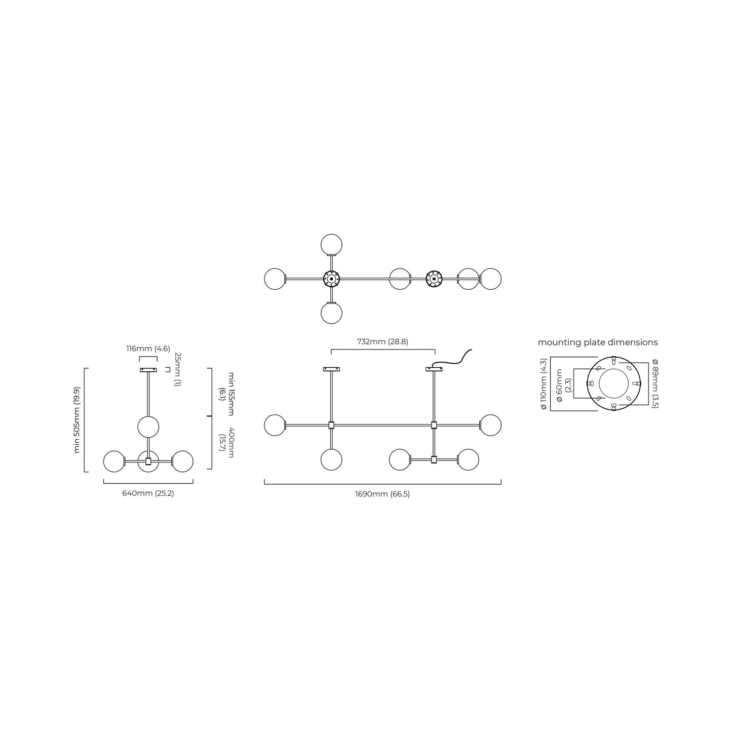 Trevi LED Chandelier - line drawing.