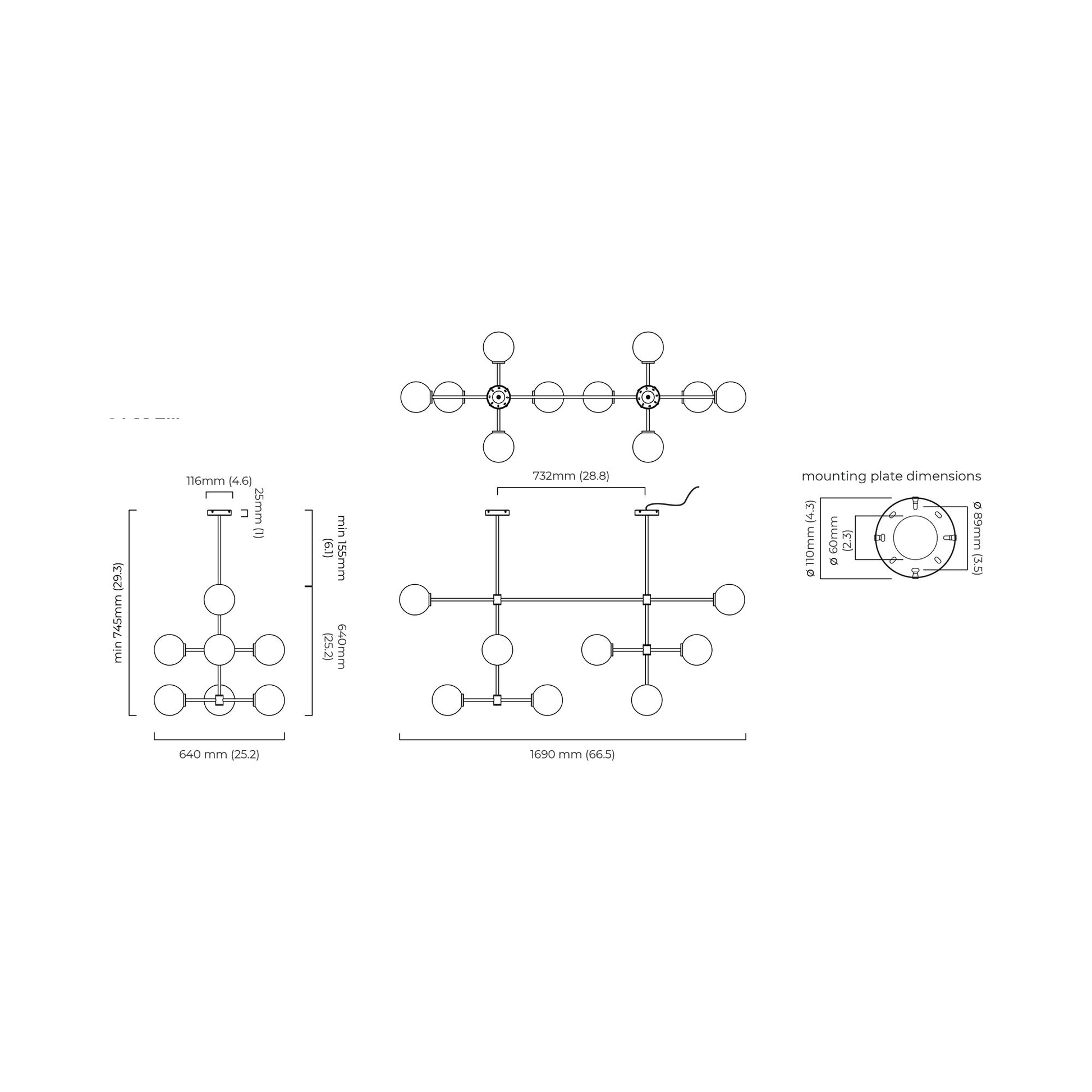 Trevi LED Chandelier - line drawing.