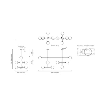 Trevi LED Chandelier - line drawing.