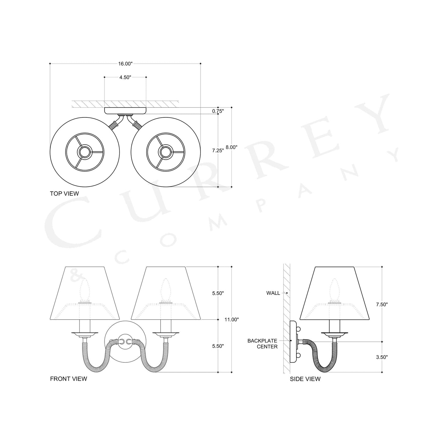 Adala Wall Light - line drawing.