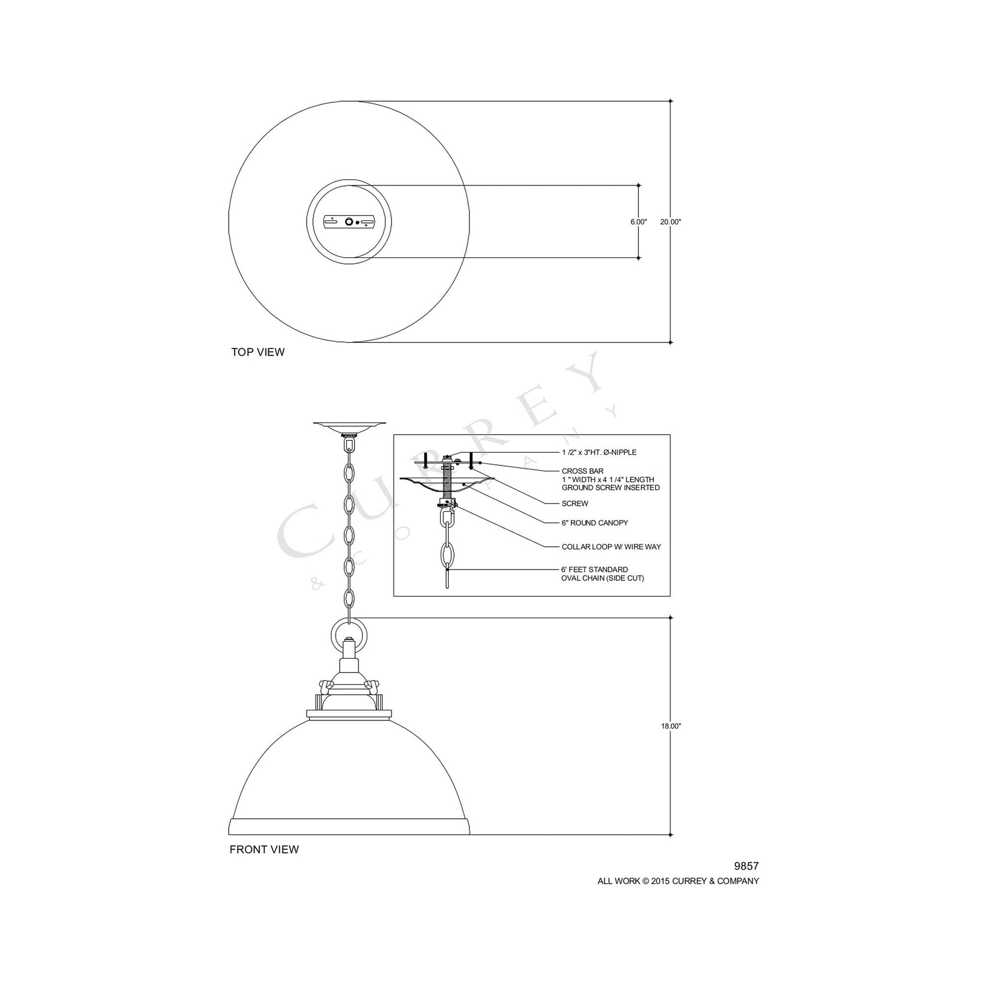 Admiral Pendant Light - line drawing.