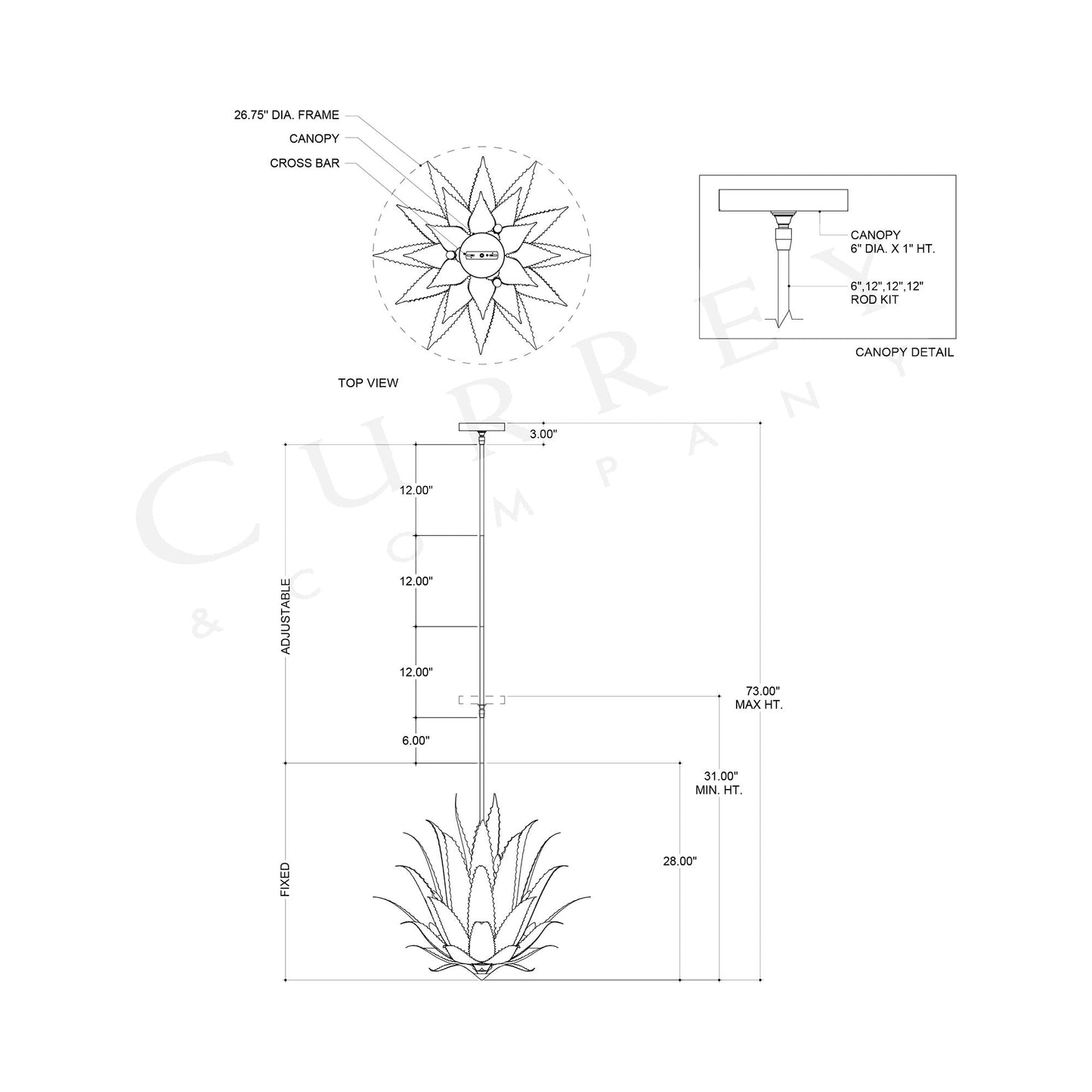Agave Chandelier - line drawing.