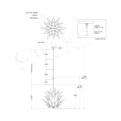Agave Chandelier - line drawing.