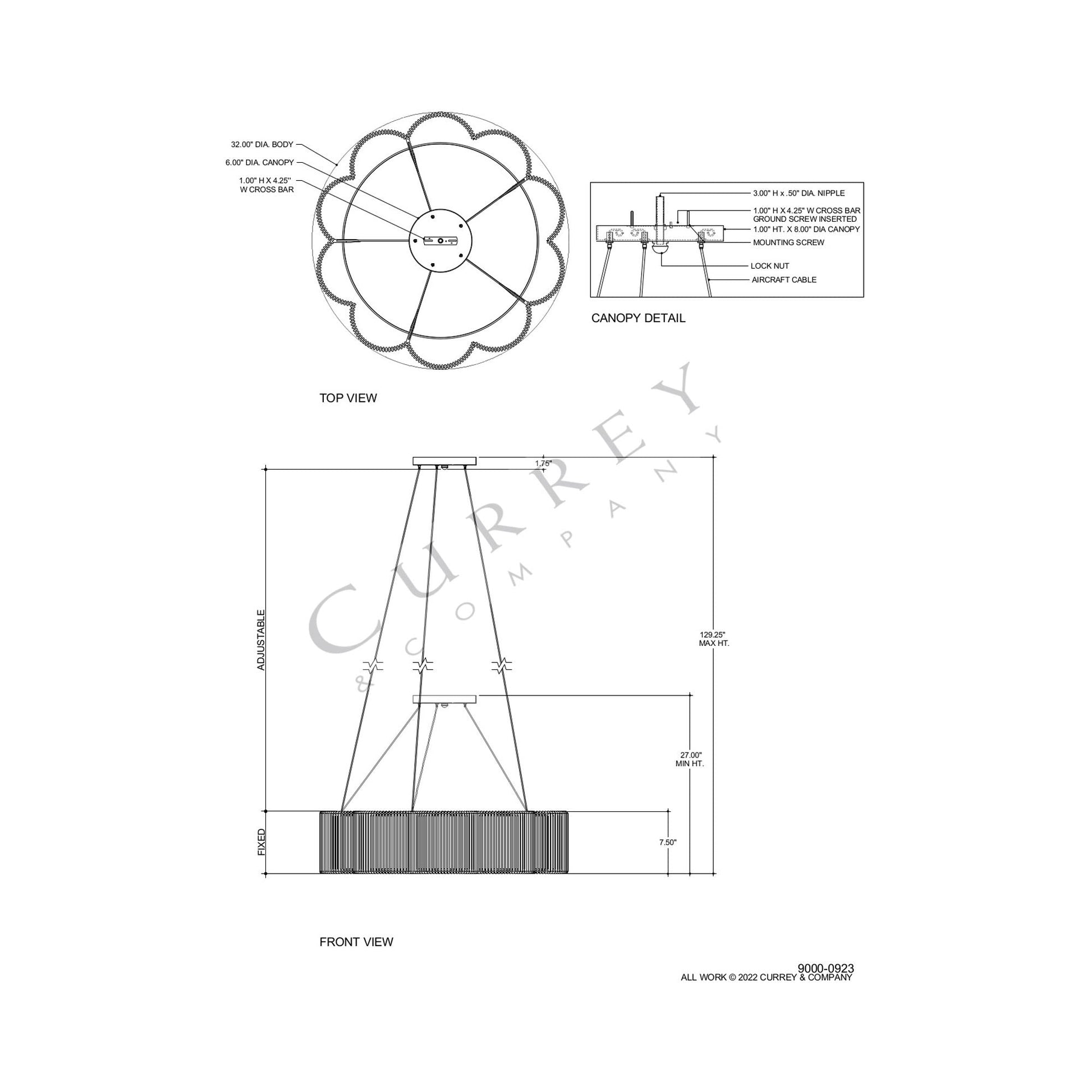 Ancroft LED Chandelier - line drawing.