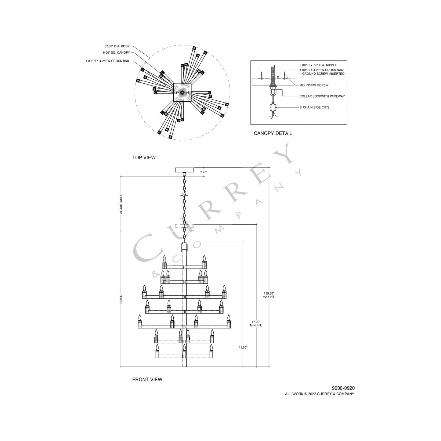 Andre Chandelier - line drawing.