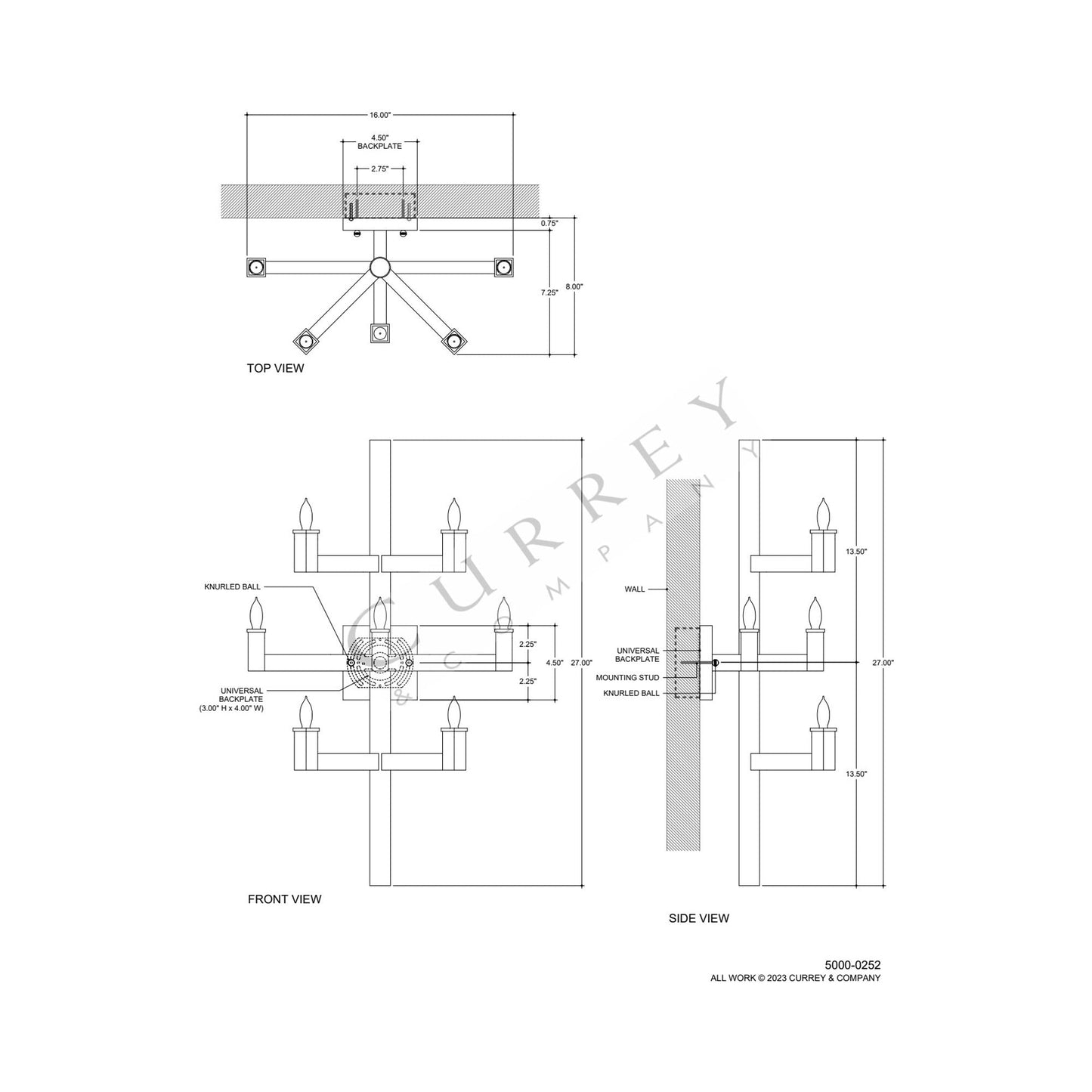 Andre Wall Light - line drawing.