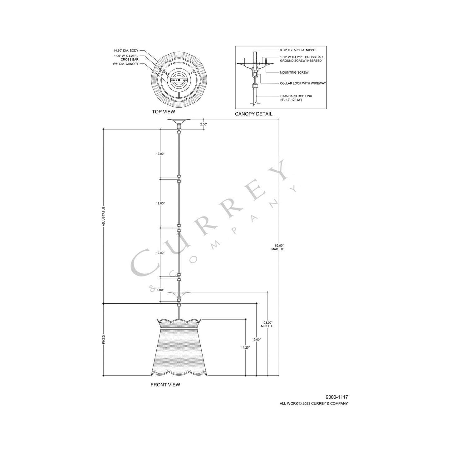 Annabelle Pendant Light - line drawing.