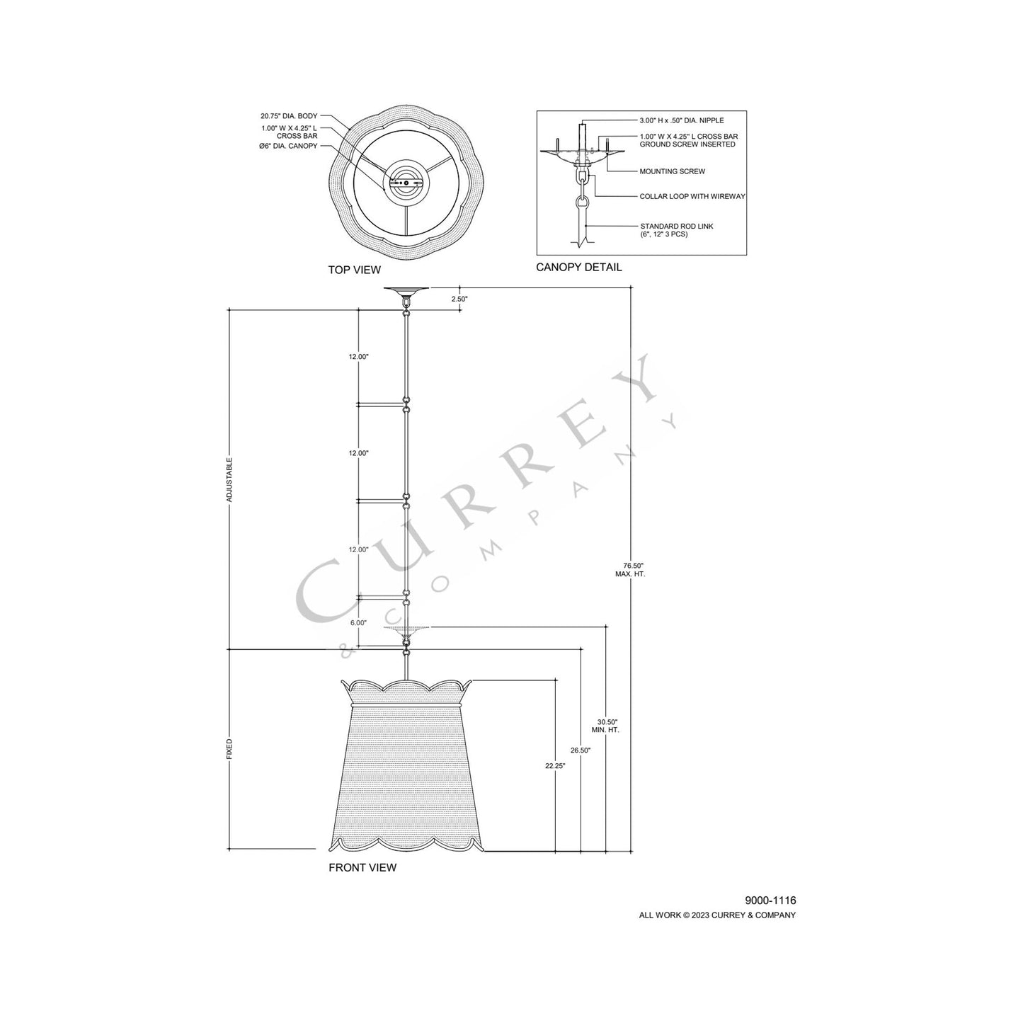 Annabelle Pendant Light - line drawing.