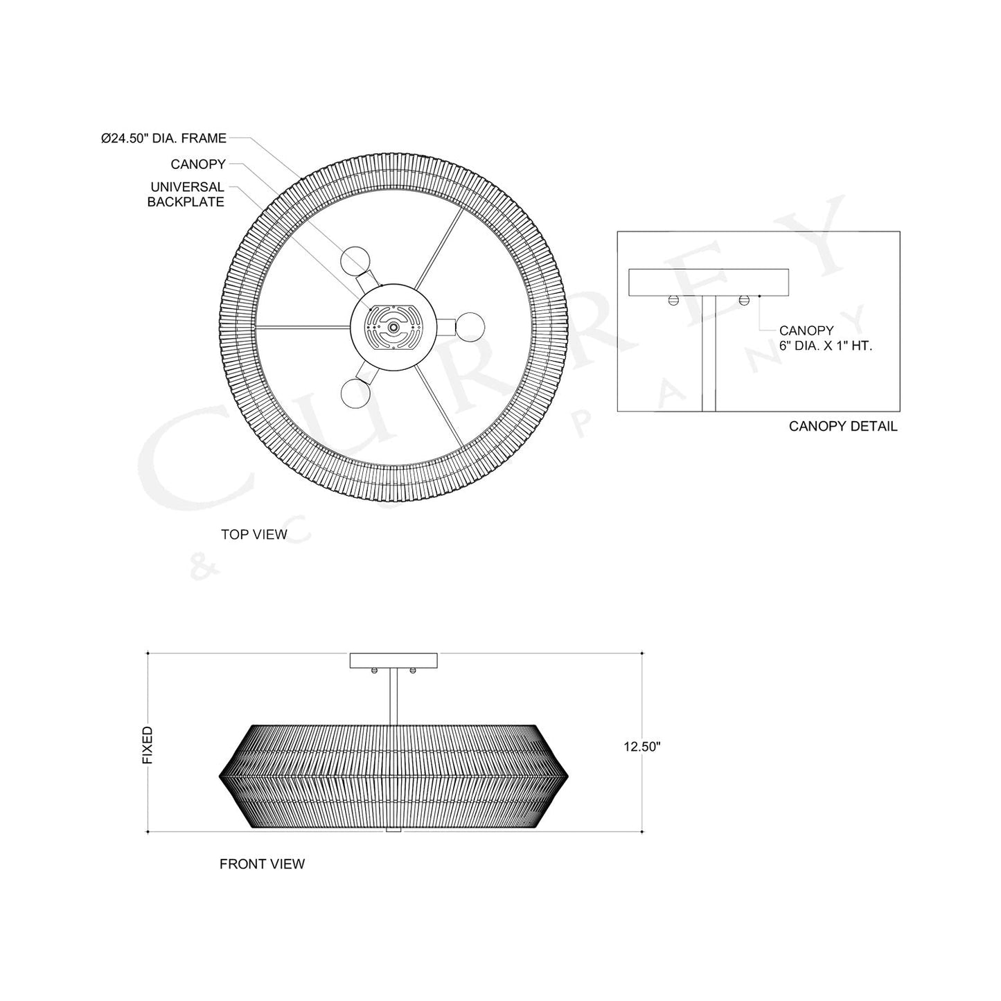 Antibes Semi Flush Mount Ceiling Light - line drawing.