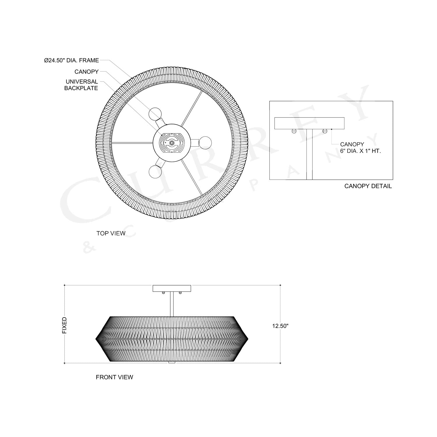 Antibes Semi Flush Mount Ceiling Light - line drawing.