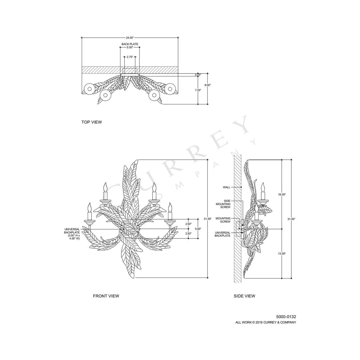 Apollo Wall Light - line drawing.