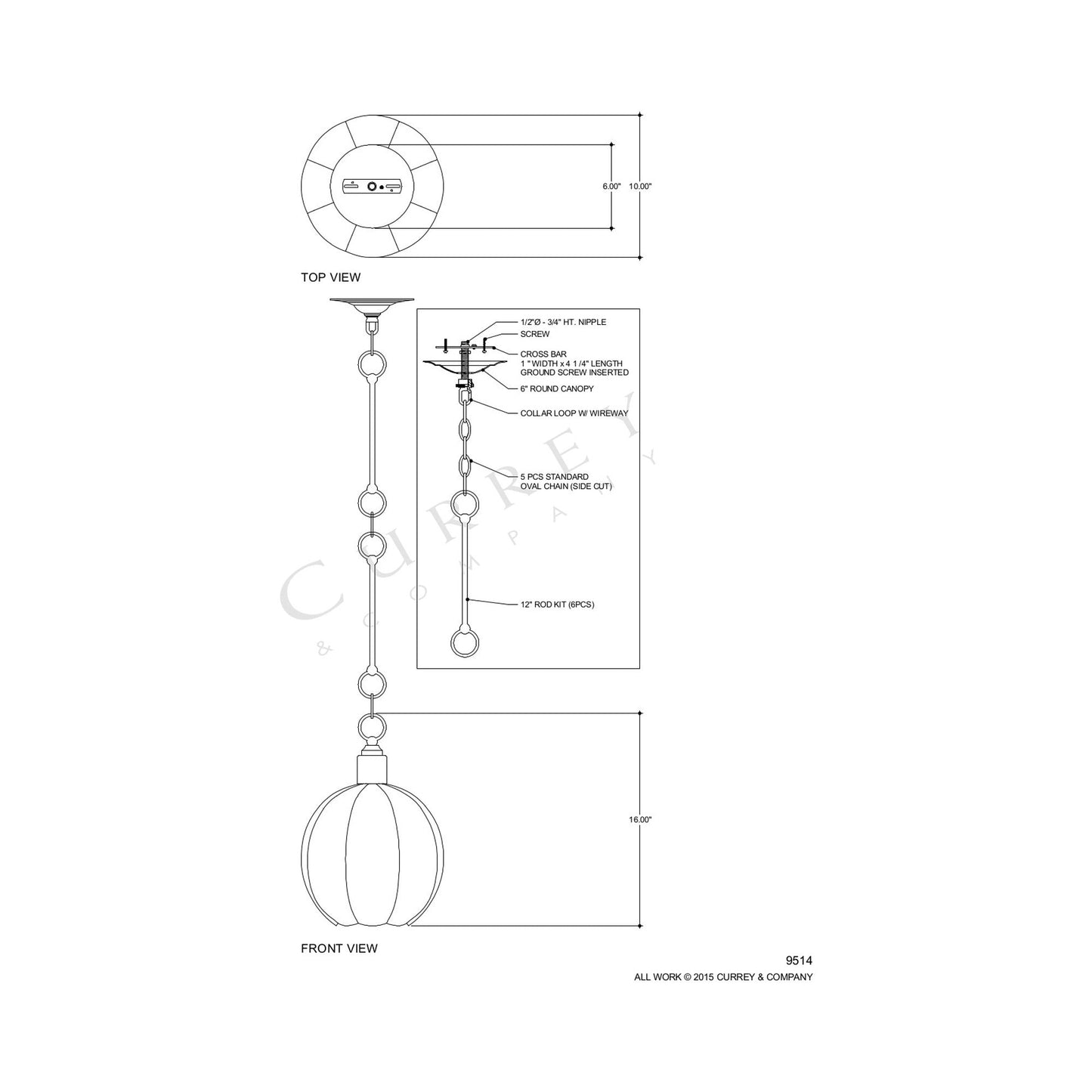 Aquaterra Pendant Light - line drawing.