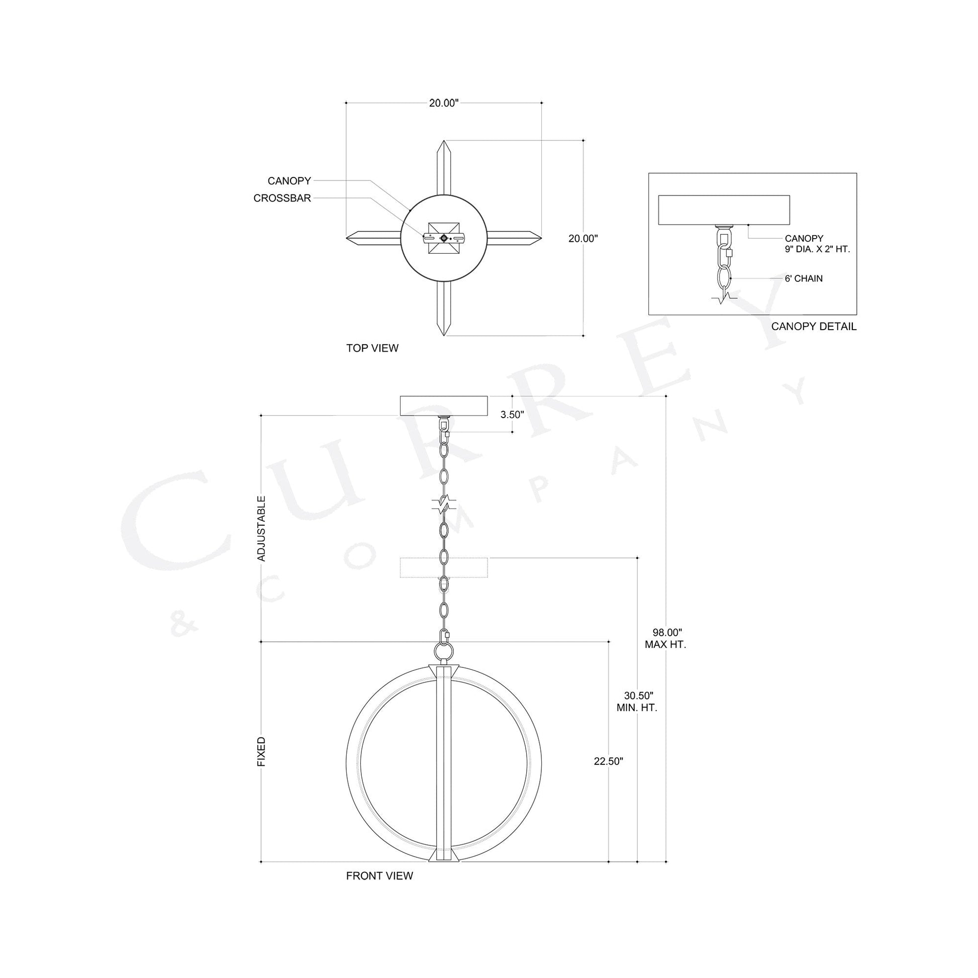 Arietta Orb LED Chandelier - line drawing.