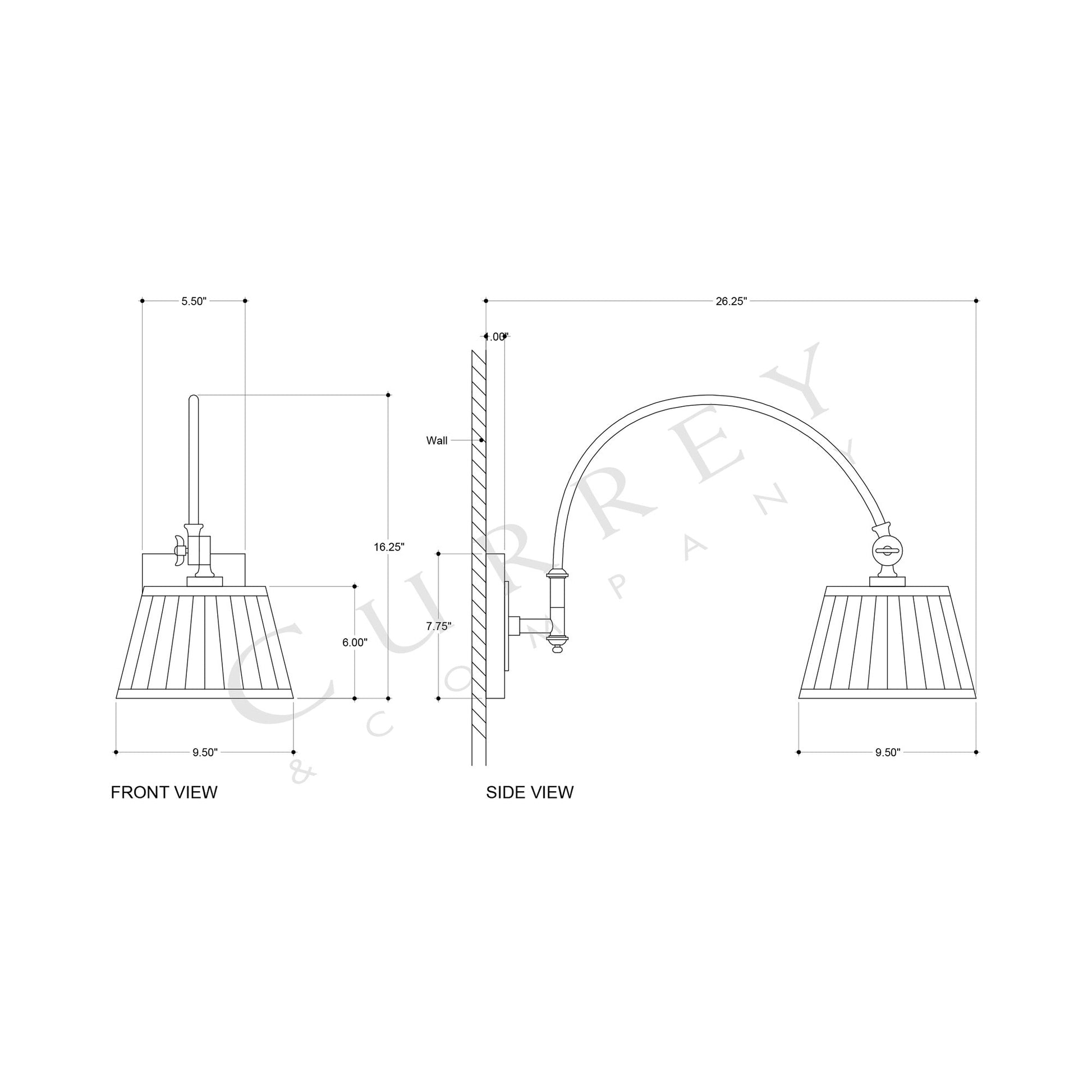 Ashby Swing Arm Wall Light - line drawing.