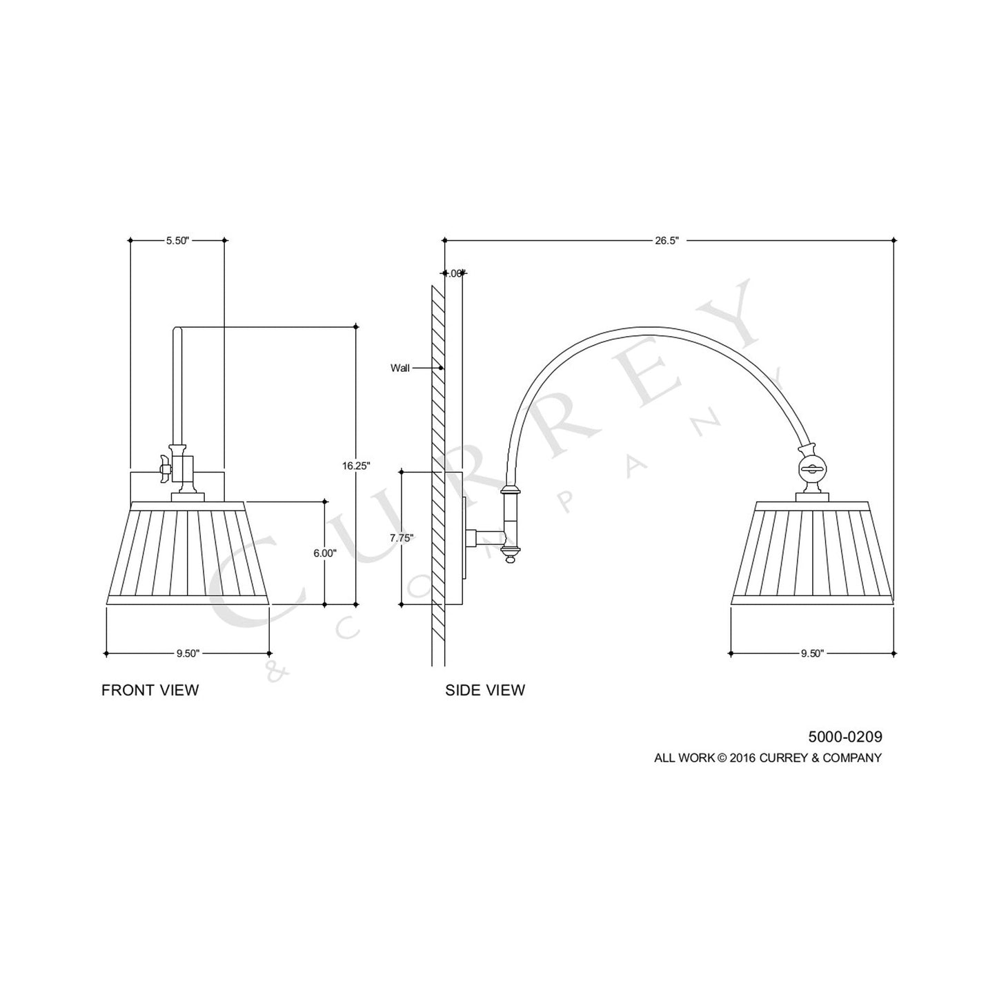 Ashby Swing Arm Wall Light - line drawing.