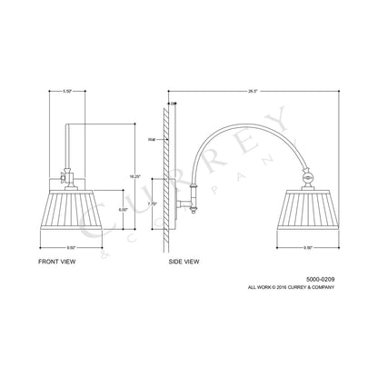 Ashby Swing Arm Wall Light - line drawing.