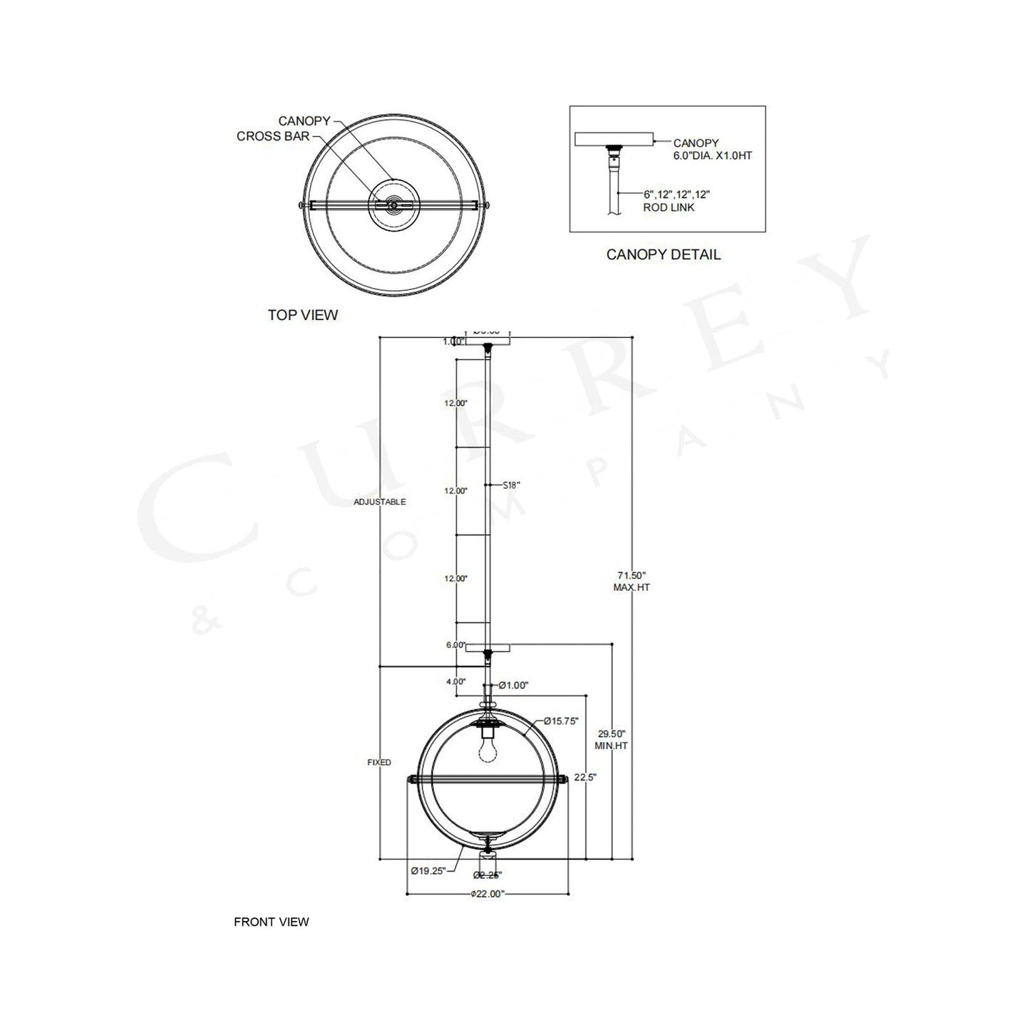 Astral Pendant Light - line drawing.