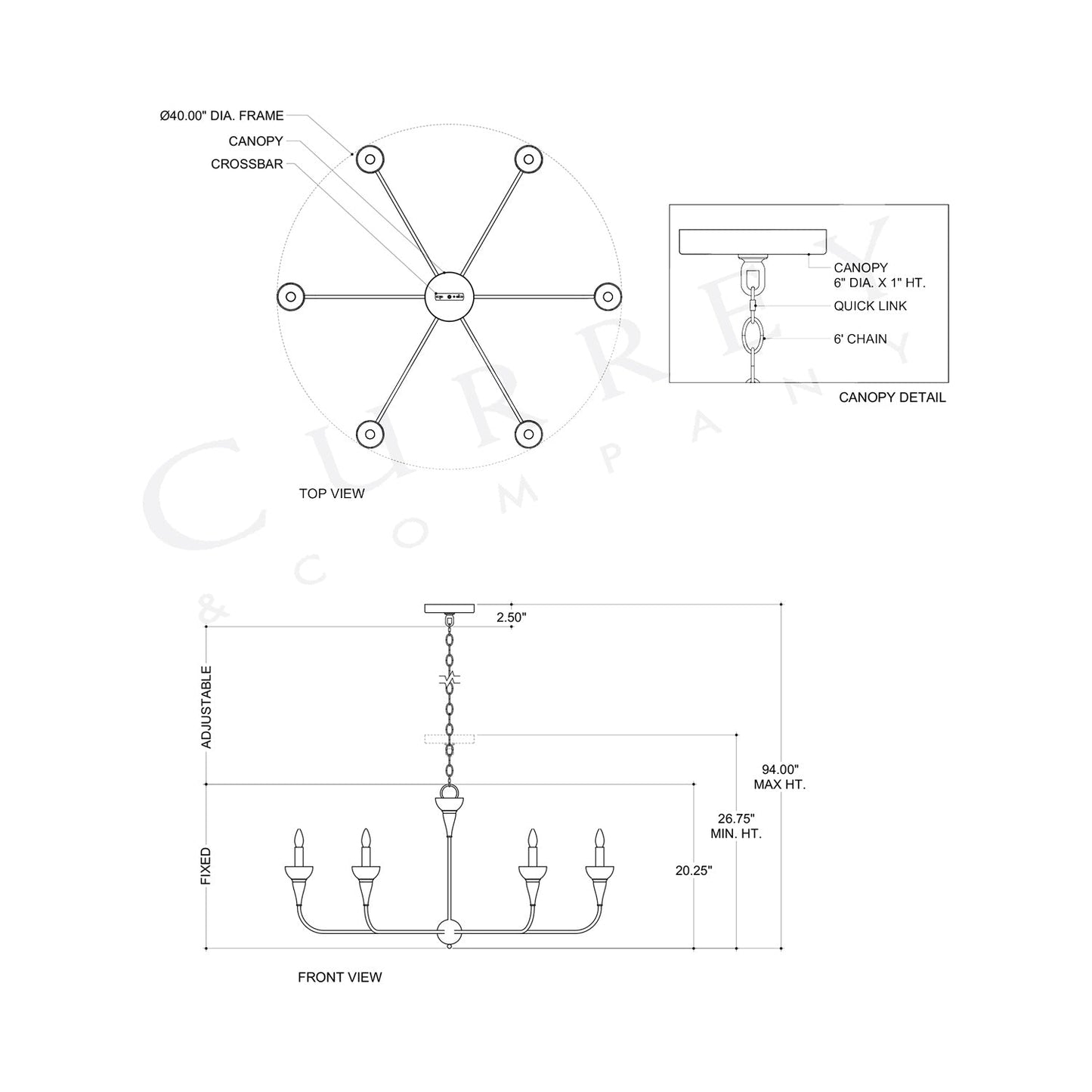 Aurelia Chandelier - line drawing.