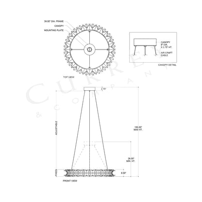 Aventine LED Chandelier - line drawing.