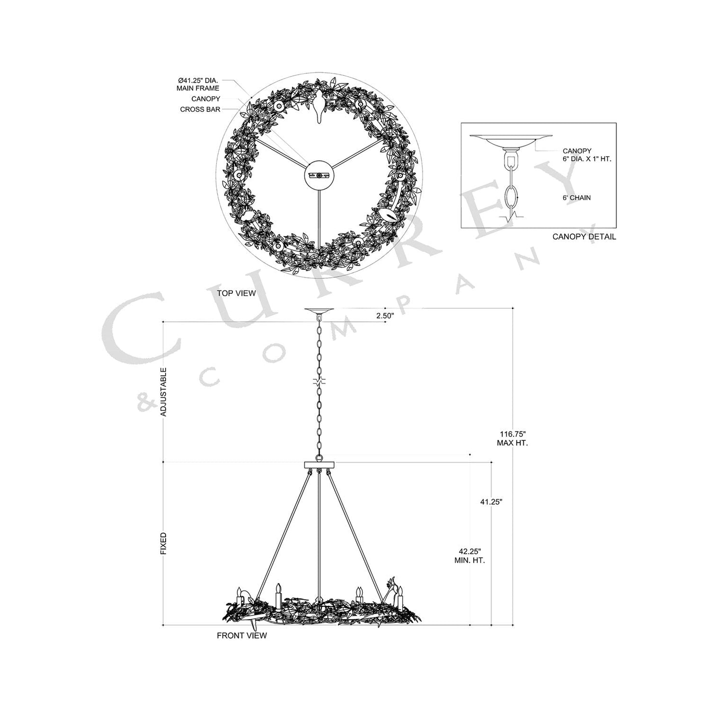 Aviary Ring Chandelier - line drawing.