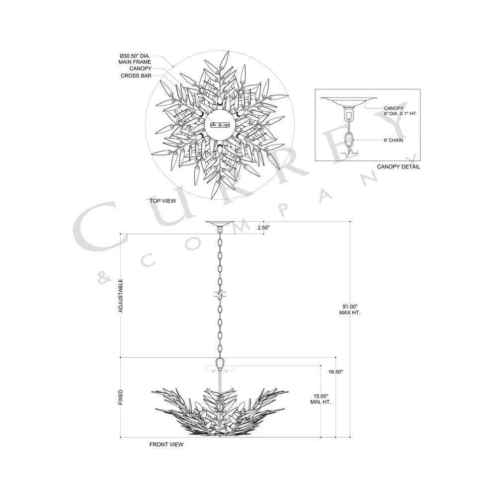 Babylon Semi-Flush Convertible Pendant Light - line drawing.
