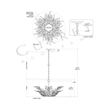 Babylon Semi-Flush Convertible Pendant Light - line drawing.
