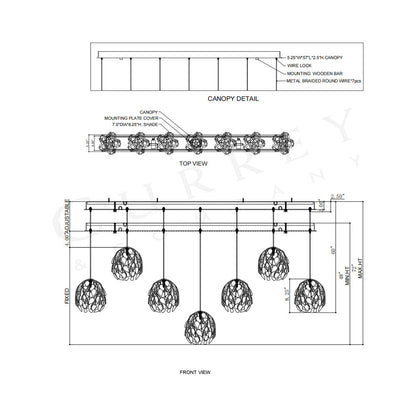Banyan Linear Pendant Light - line drawing.