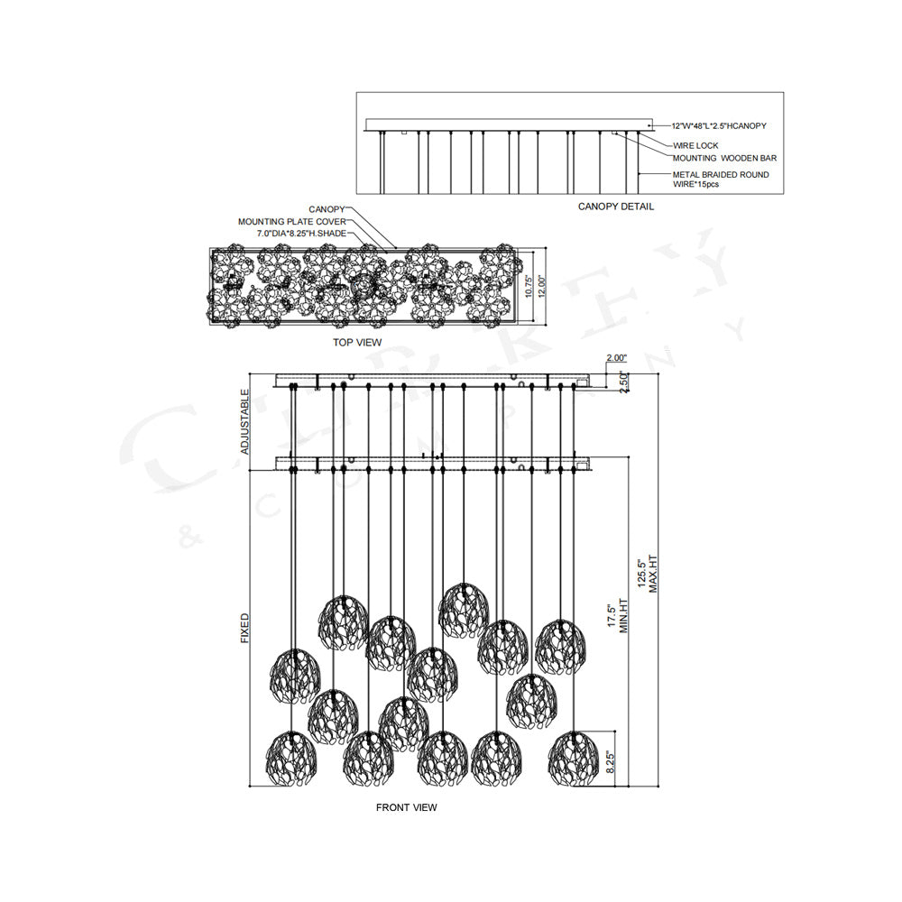 Banyan Linear Pendant Light - line drawing.