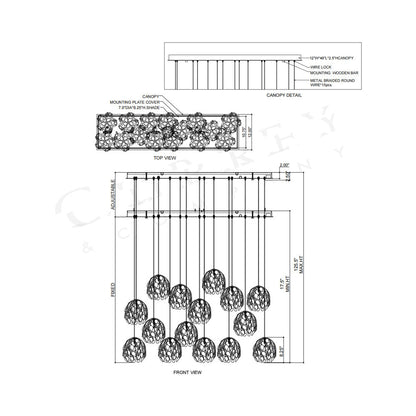 Banyan Linear Pendant Light - line drawing.