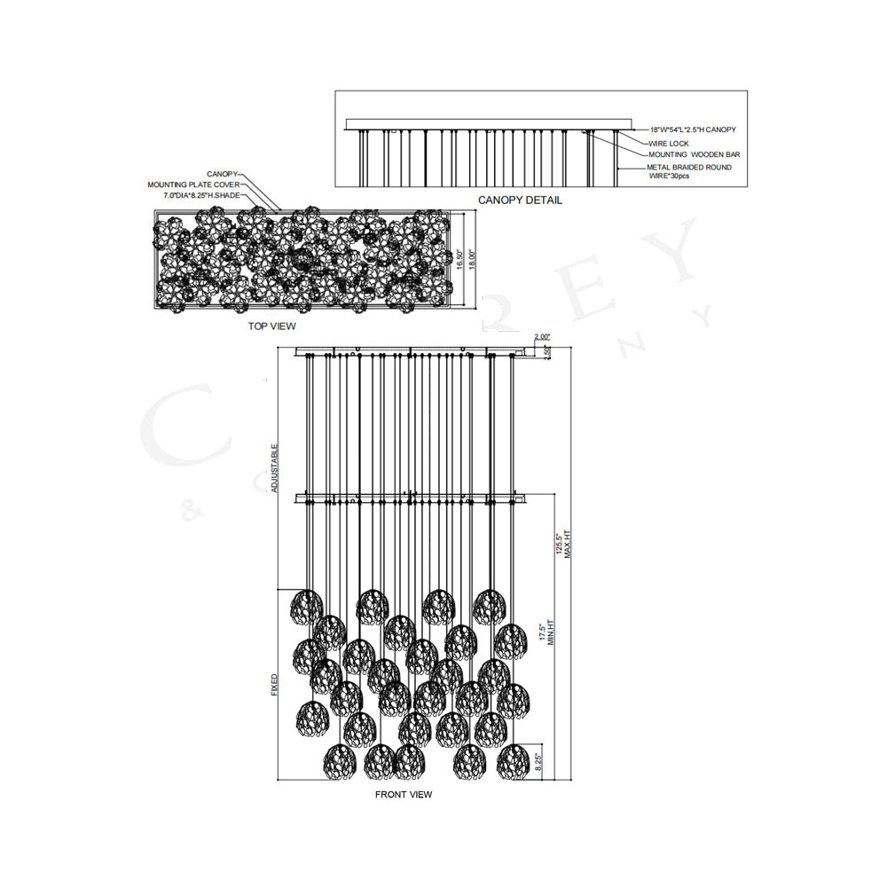 Banyan Linear Pendant Light - line drawing.