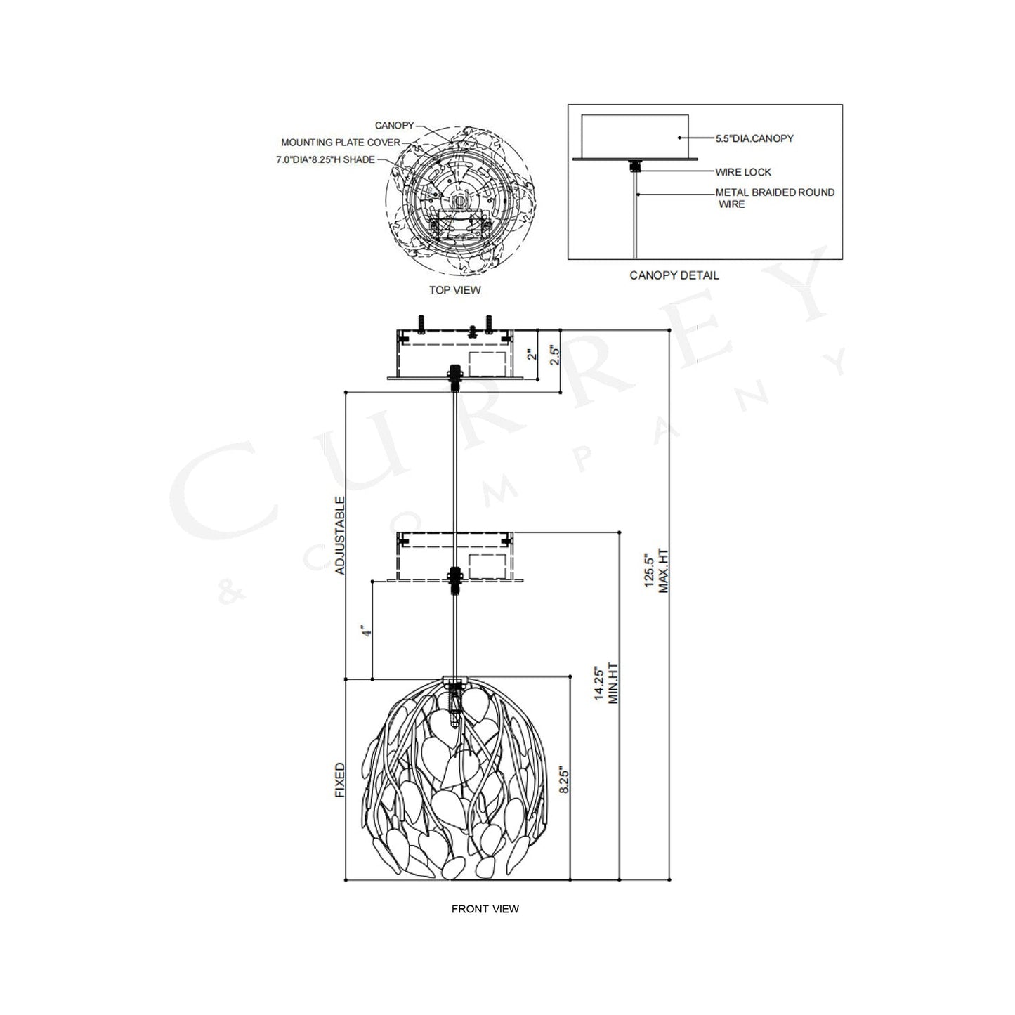 Banyan Pendant Light - line drawing.