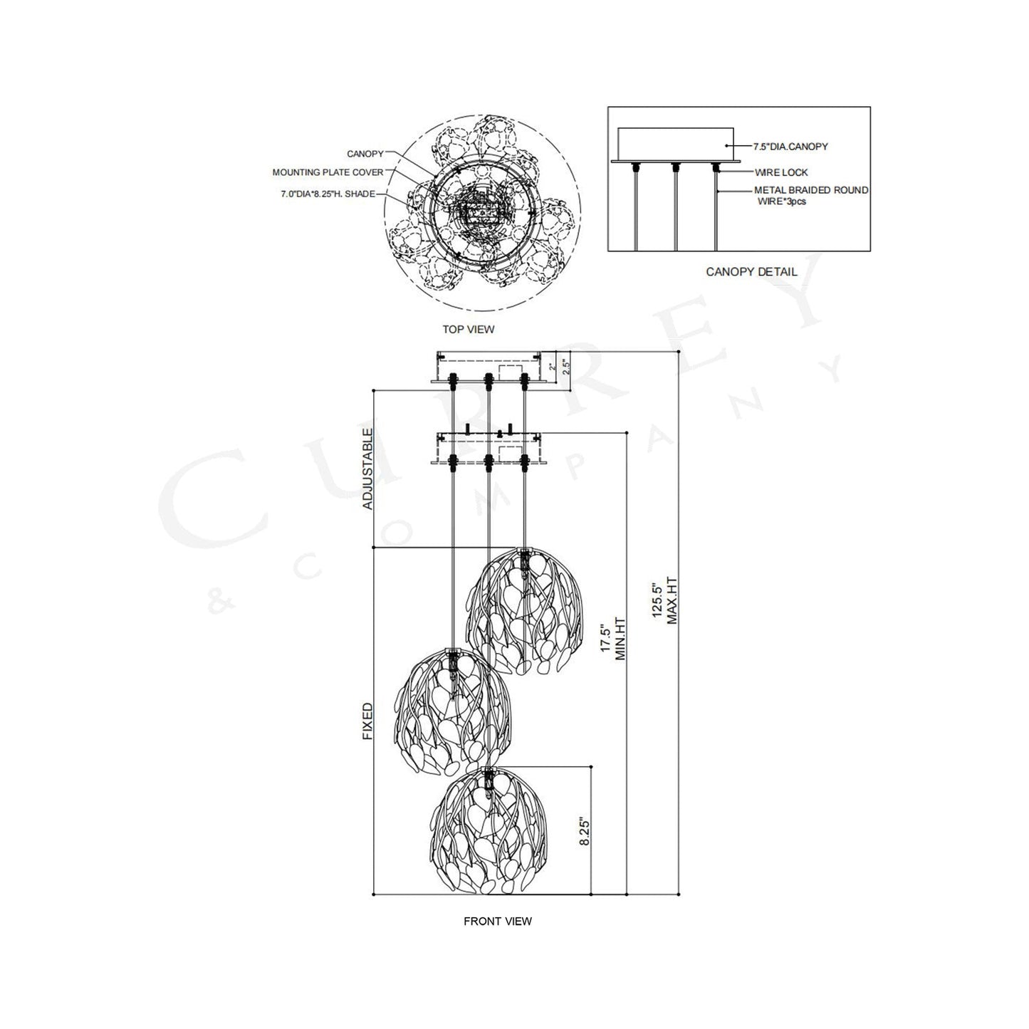 Banyan Round Pendant Light - line drawing.