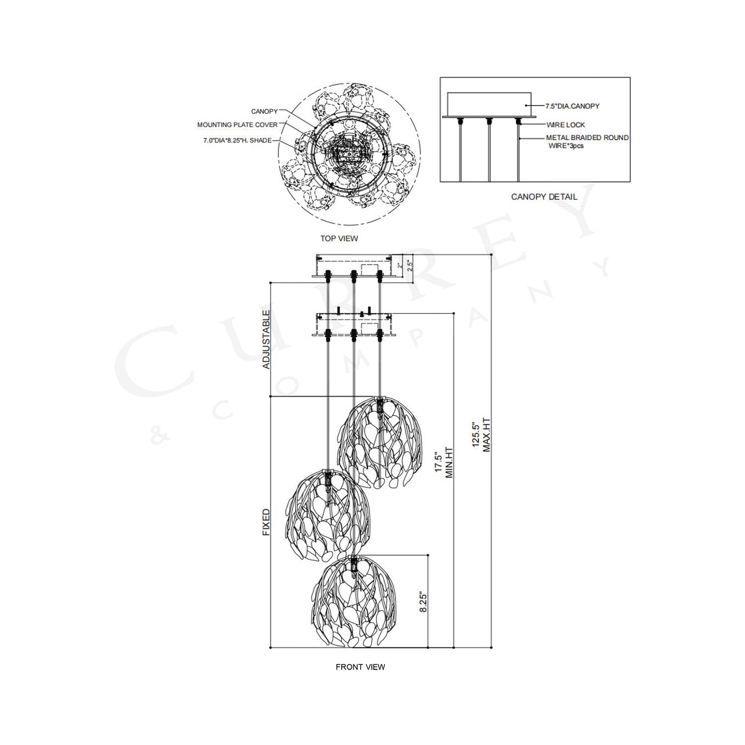 Banyan Round Pendant Light - line drawing.