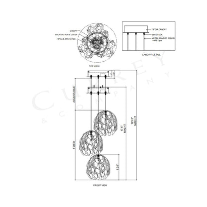 Banyan Round Pendant Light - line drawing.