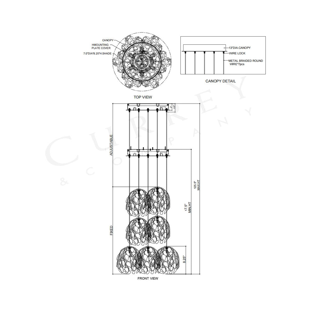 Banyan Round Pendant Light - line drawing.
