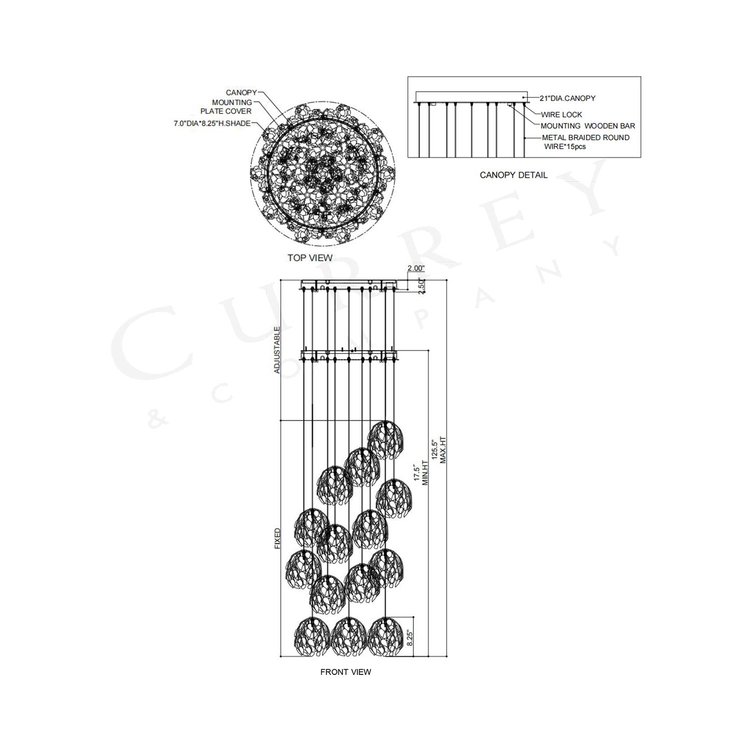 Banyan Round Pendant Light - line drawing.