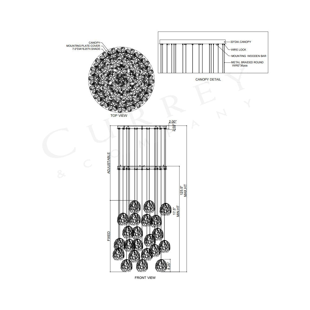 Banyan Round Pendant Light - line drawing.