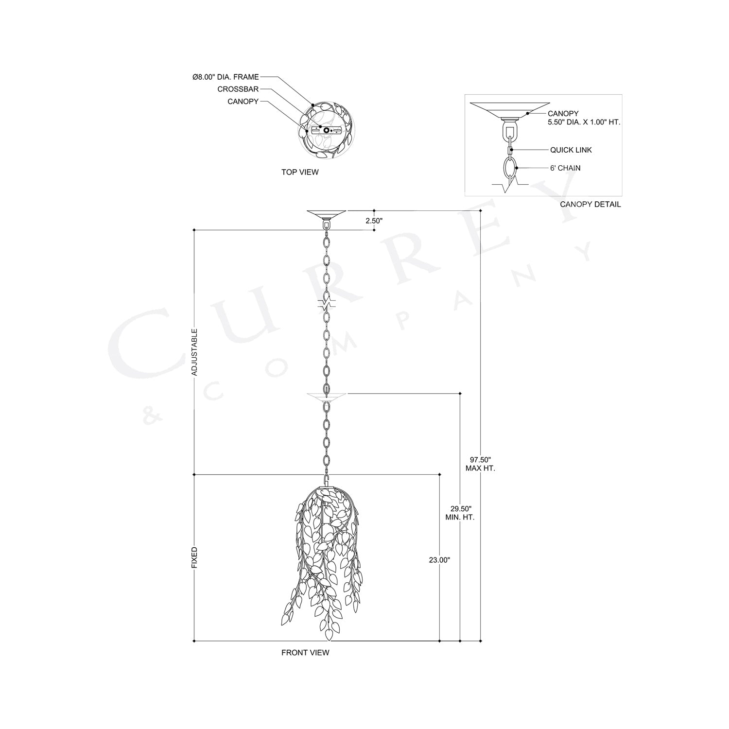 Banyan Single Pendant Light - line drawing.