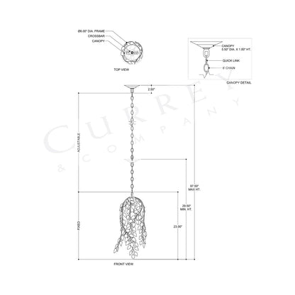 Banyan Single Pendant Light - line drawing.