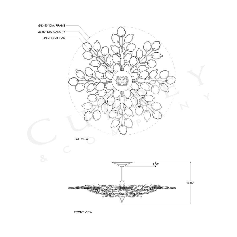Baobab Semi Flush Mount Ceiling Light - line drawing.