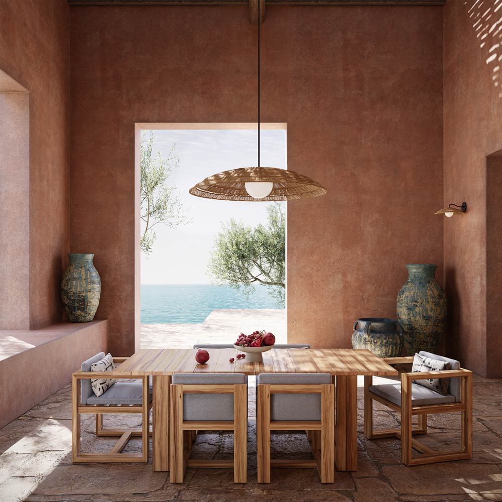Barbary Outdoor Pendant Light in living room.