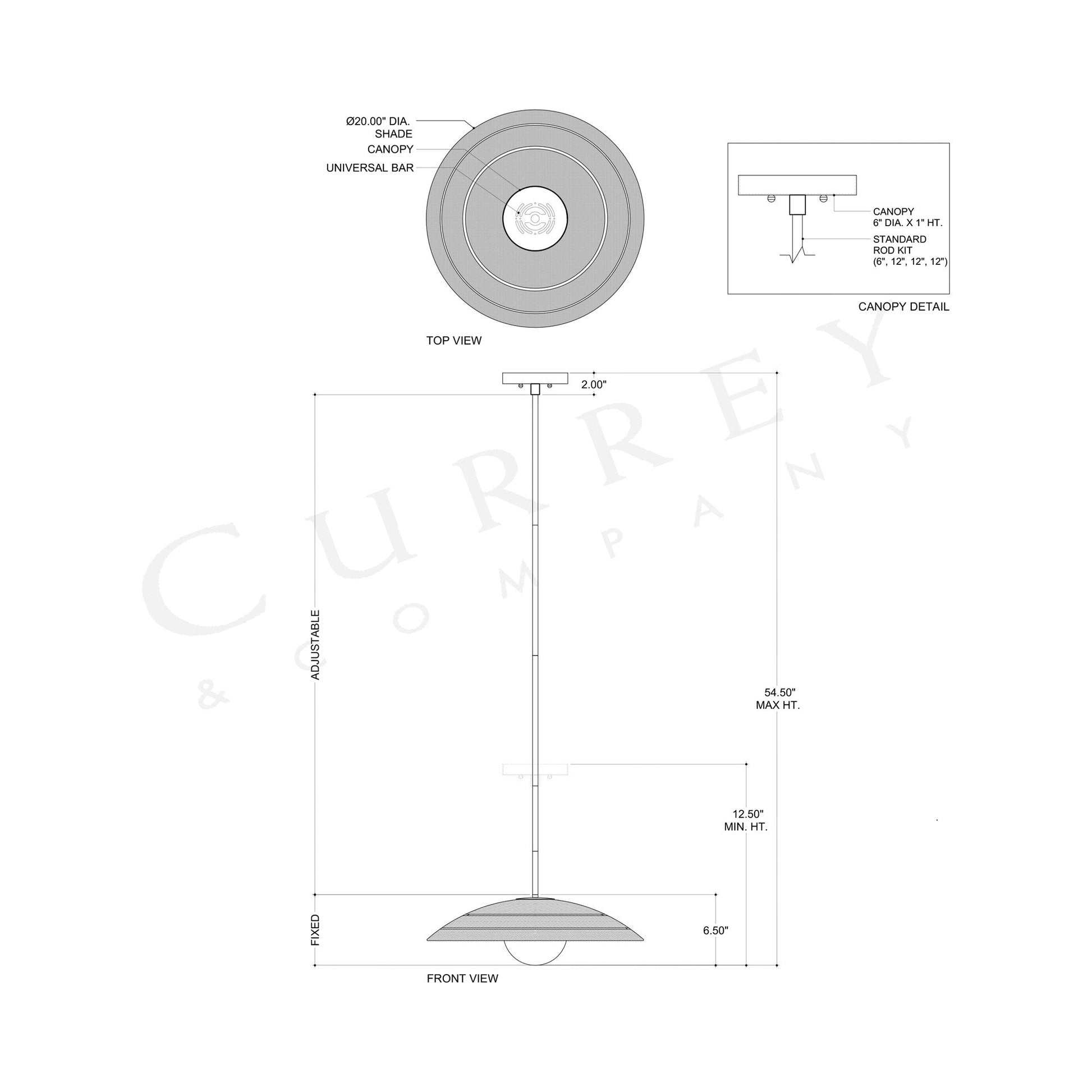 Barbary Outdoor Pendant Light - line drawing.
