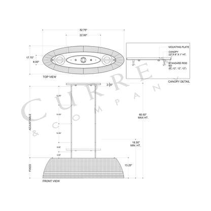 Barbary Oval Outdoor Chandelier - line drawing.