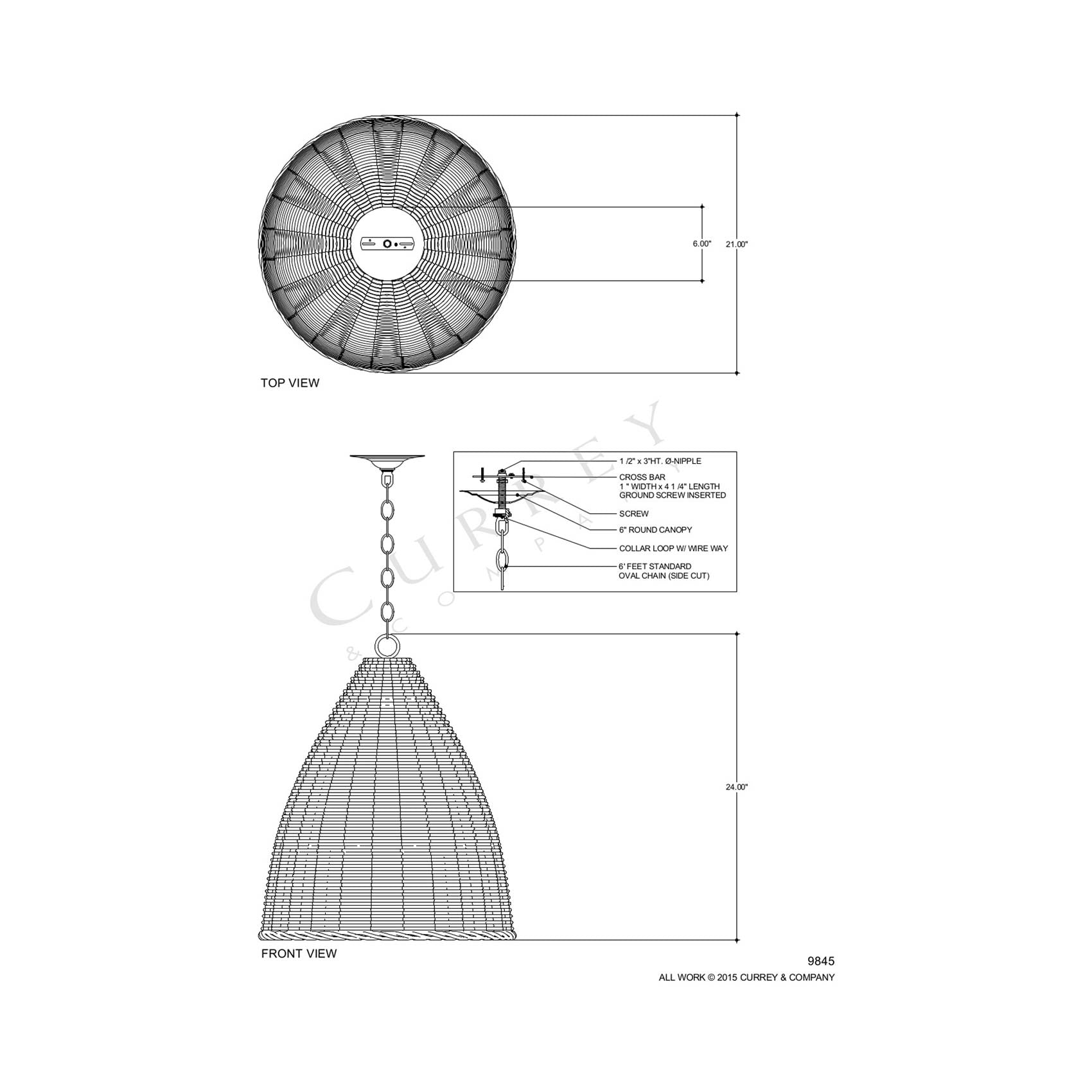 Basket Pendant Light - line drawing.