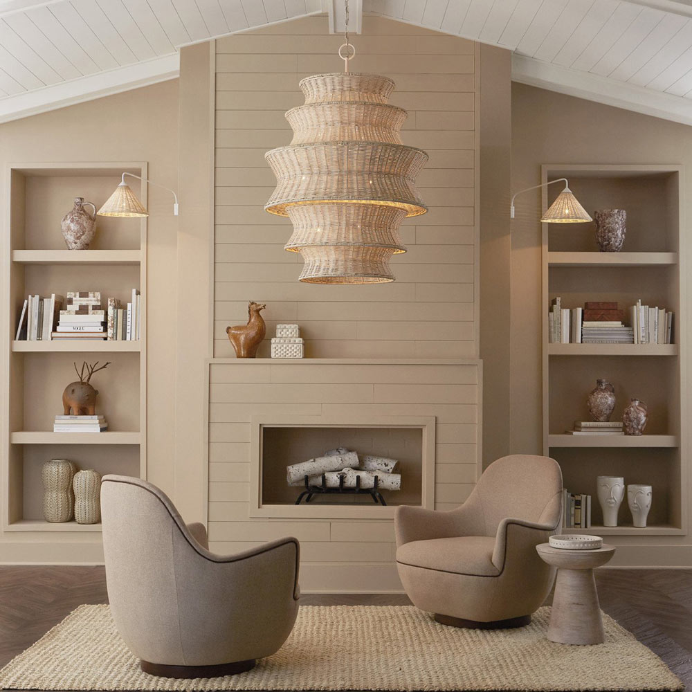 Basket Swing Arm Wall Light in living room.